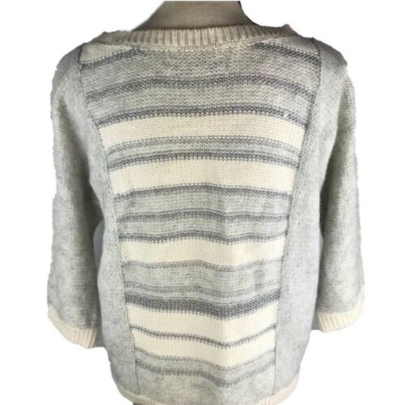Ann Taylor LOFT Cream Silver Metallic Stripe 3/4 Sleeve Sweater Women’s Size Sm - Picture 3 of 8